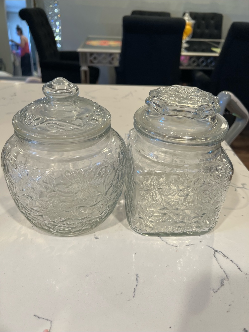 Princess House Clear Embossed Glass Canister Pair with Lids